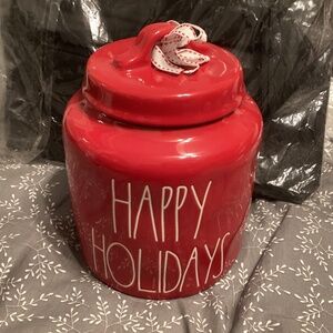 Rae Dunn happy holidays canister
